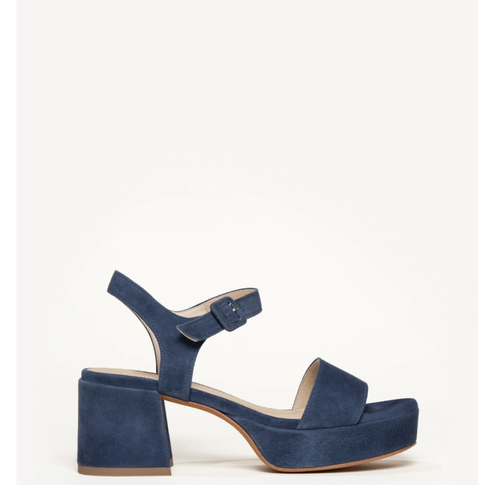 M. Gemi Elegant Blue Suede Block Heel Sandals